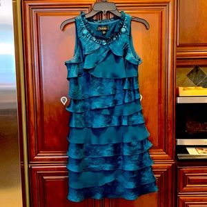 Layered teal sleeveless dress size 10P